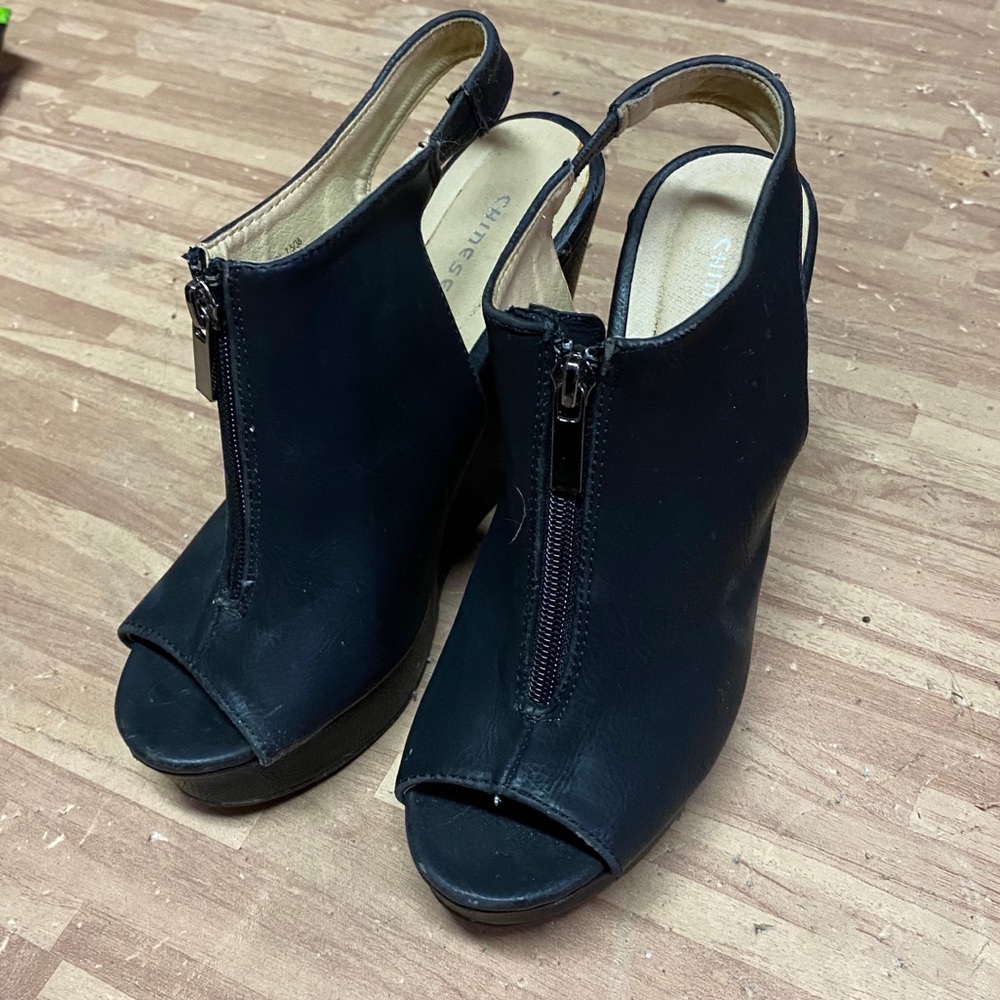 Black Zip Up Wedge Heel - Picture 2 of 7